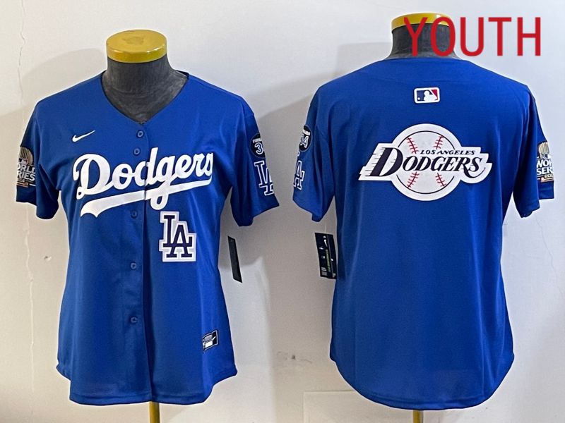 Youth Los Angeles Dodgers blank 2024 World series patch blue jersey 202411282